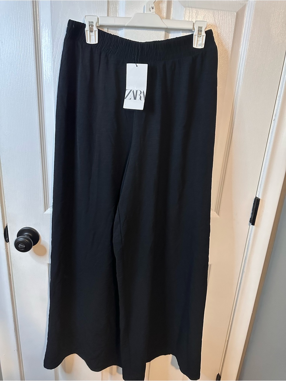Zara Womens Black Wide-Leg Elastic-Waist Pants